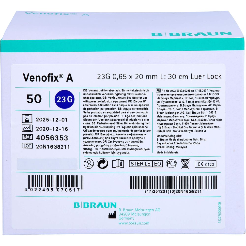 Venofix A Venenpunktionsb.23 G 0,65x19mm 30cm blau 50 St