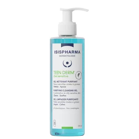 Teen Derm Gel Sensitive – Gel purifiant pentru ten sensibil, gras sau mixt – 250 ml, IsisPharma
