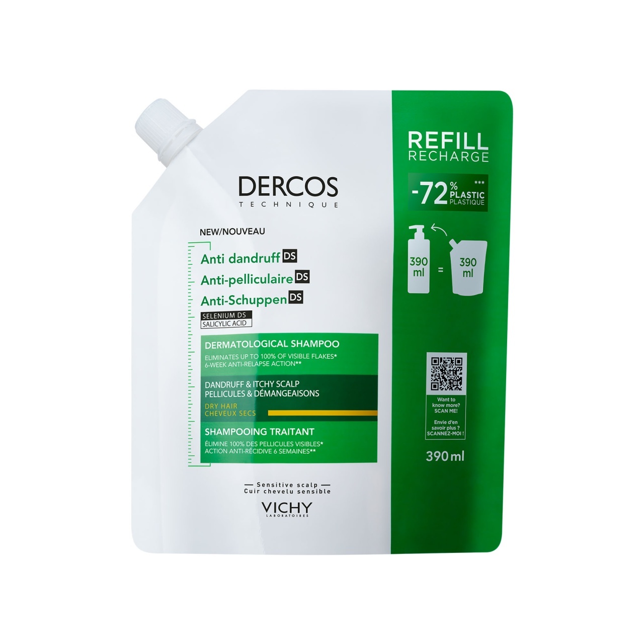 Vichy Dercos Sampon Anti-matreata pentru par uscat, rezerva eco 390 ml