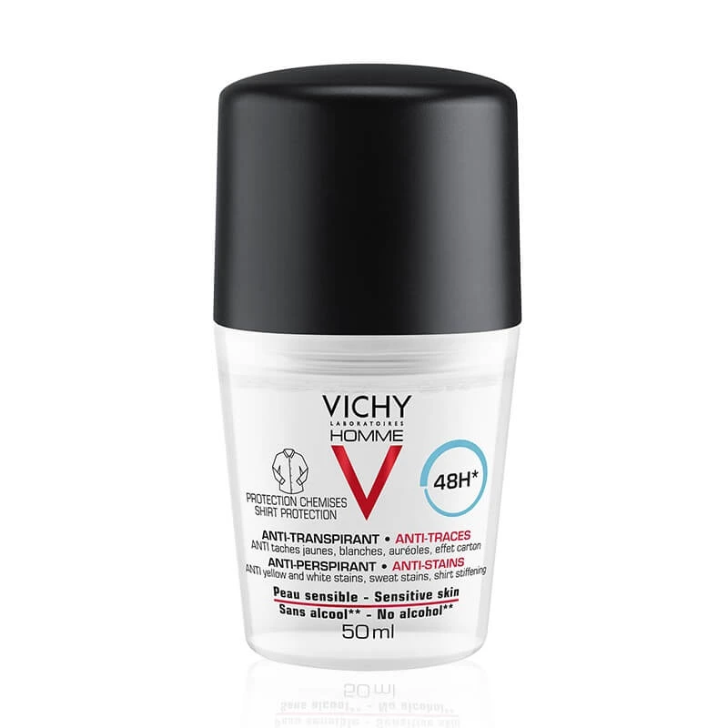 Vichy Homme Deodorant roll-on antiperspirant anti-urme pentru bărbați 48h, 50 ml