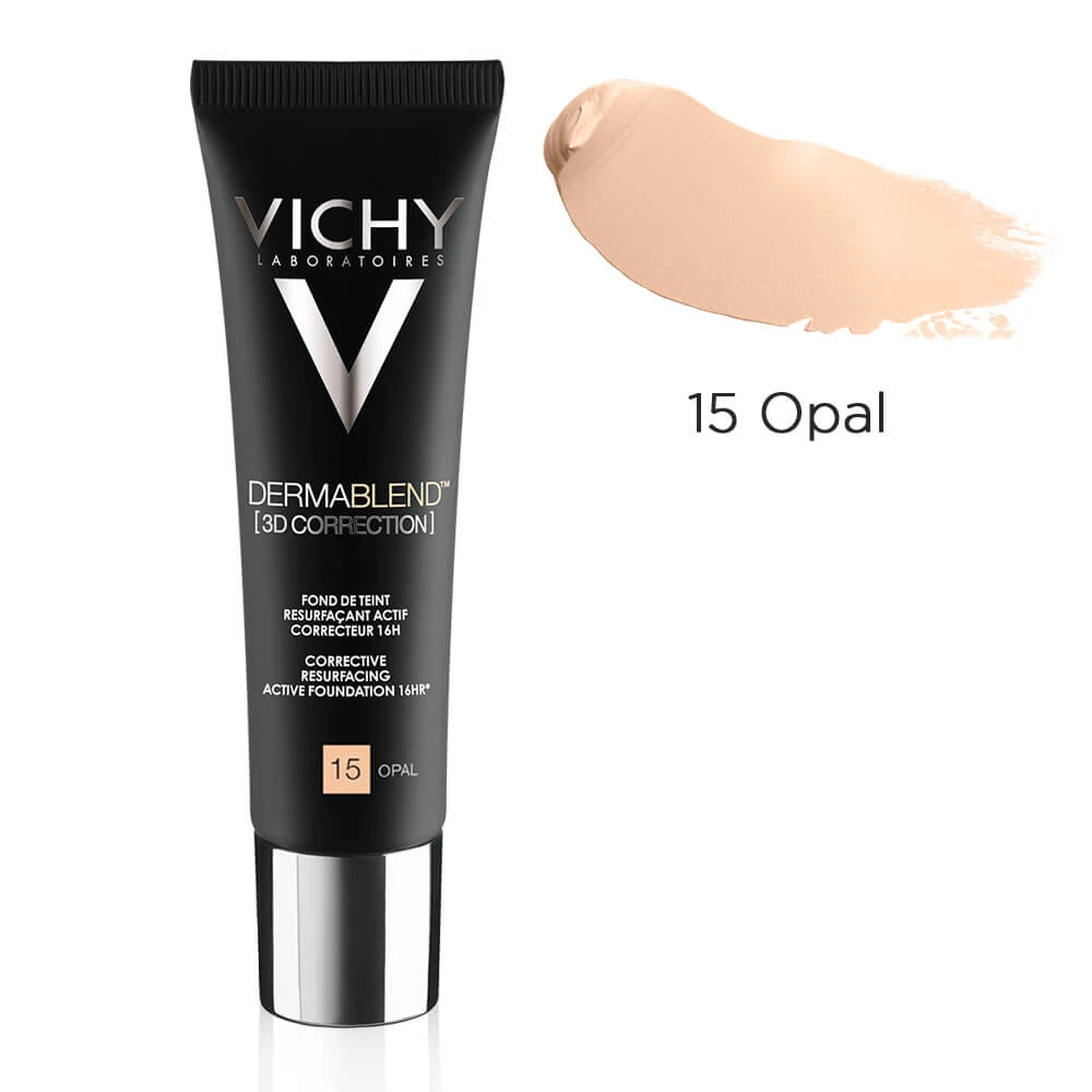Vichy DermaBlend Fond de ten corector cu acțiune de nivelare 16h 3D Correction, Nuanța 15 Opal, 30 ml,