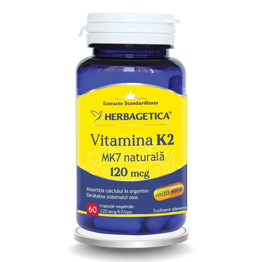 Vitamina K2 MK7 naturală 120 mcg, 60 capsule, Herbagetica