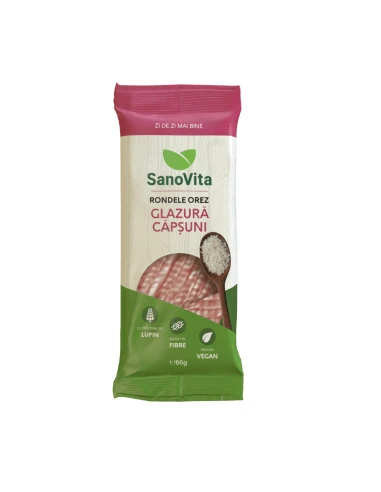 Rondele din orez cu glazura de capsuni, 66 g, Sanovita