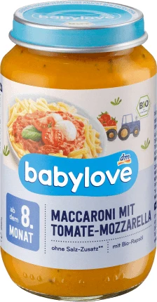 Babylove macaroane cu tomate mozzarela 8+ ECO, 220 g