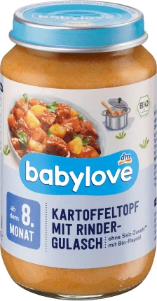 Babylove Meniu de cartofi cu  gulaș de vită 8+, 220 g