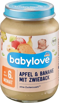 Babylove mere, banane cu pâine prăjită  6+ ECO, 190 g