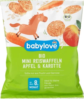 Babylove Rondele de orez cu măr și morcov, 8+, 35 g