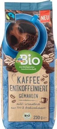 DmBio Cafea decofeinizată măcinată, 250 g
