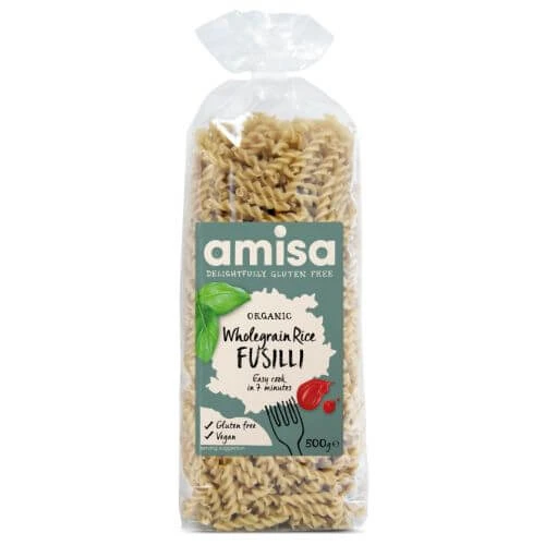 Fusilli din orez integral eco fara gluten Amisa, 500 g, Bio Holistic