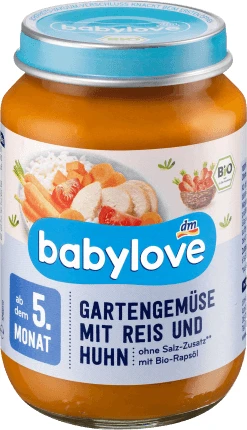 Babylove legume cu orez & găină 5+ ECO, 190 g