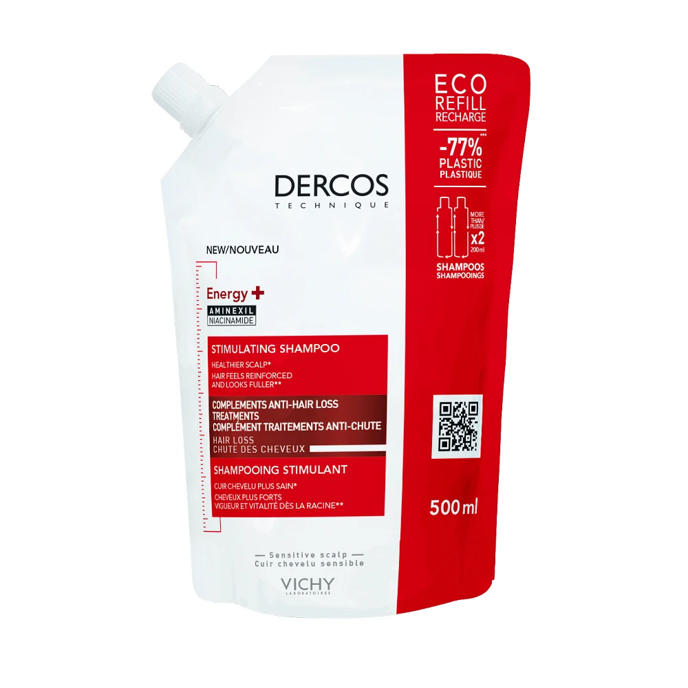 Rezervă eco șampon cu acțiune energizantă Dercos Energy+, 500 ml, Vichy 
