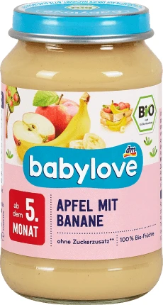 Babylove Piure de măr și banane 5+, 190 g